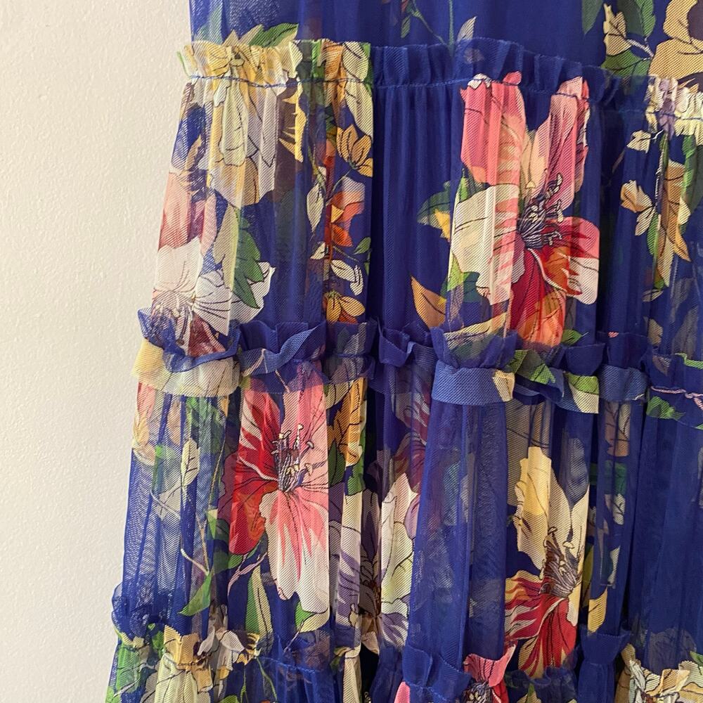 Johnny Was Women's Small Mazzy Ruffle Dress Blue Floral Embroidered Beaded - Picture 7 of 12